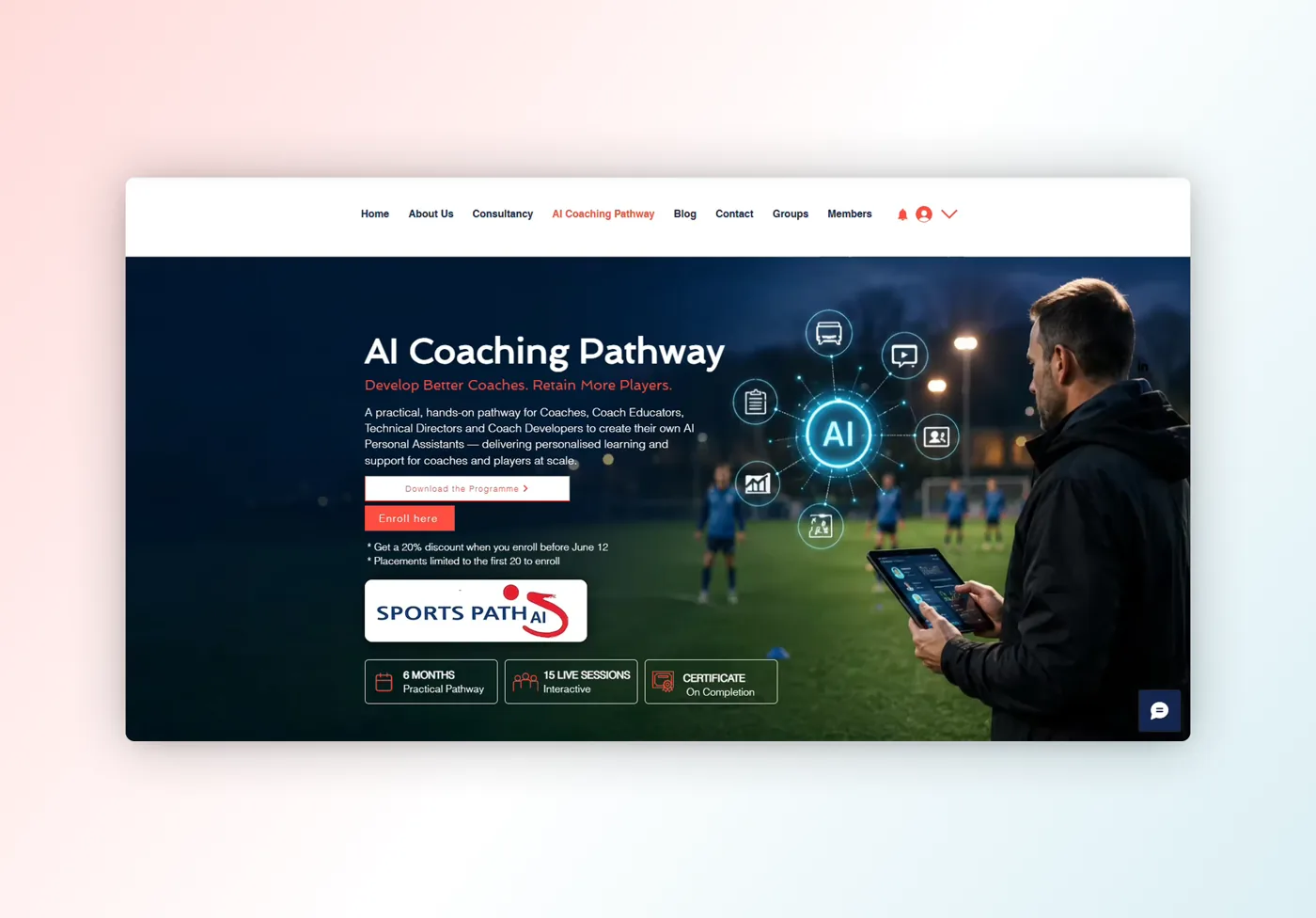 Sports Path website shown on screen